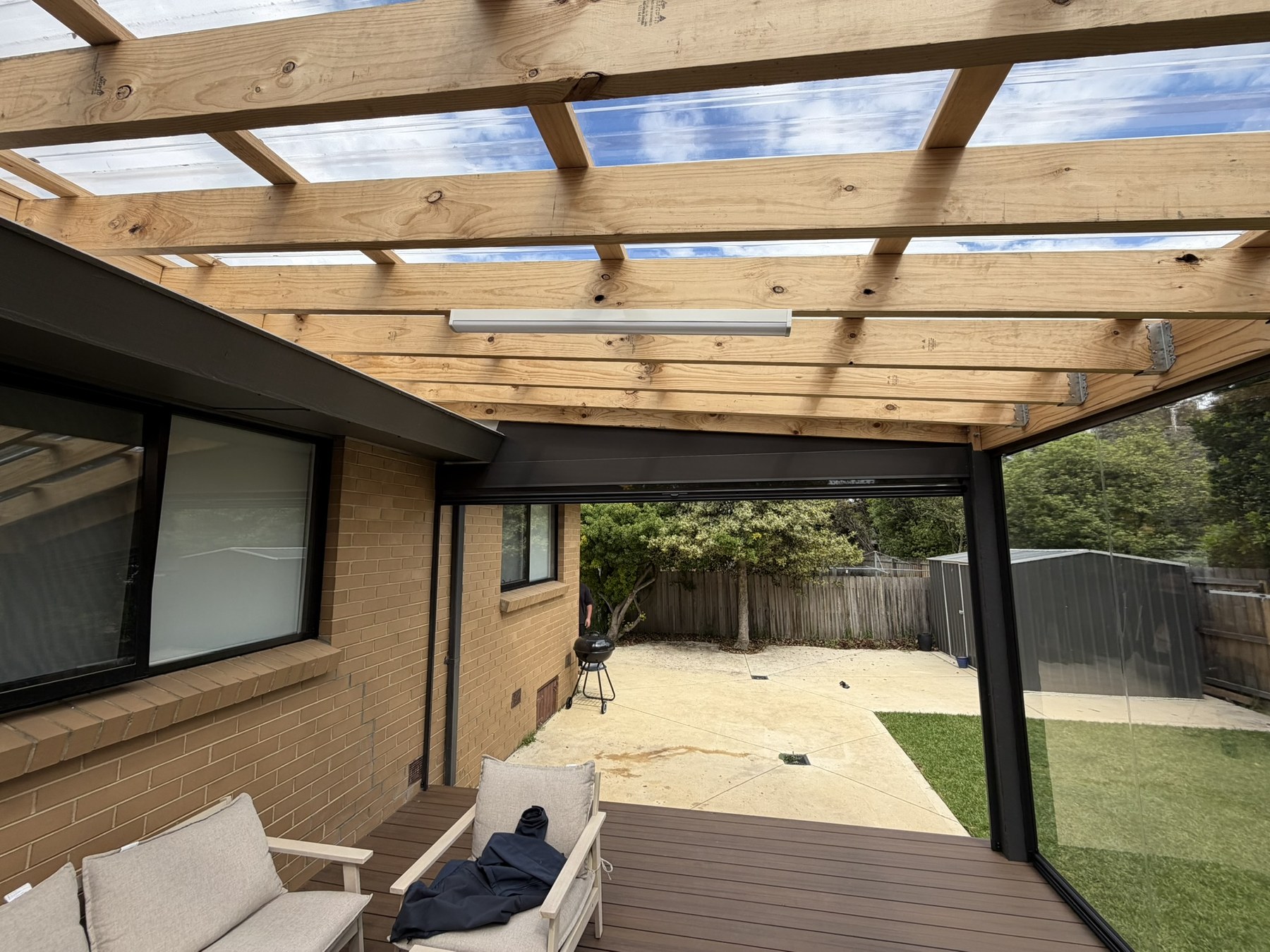 Custom made flashing above Wantirna Ziptrak blinds covering the top gap